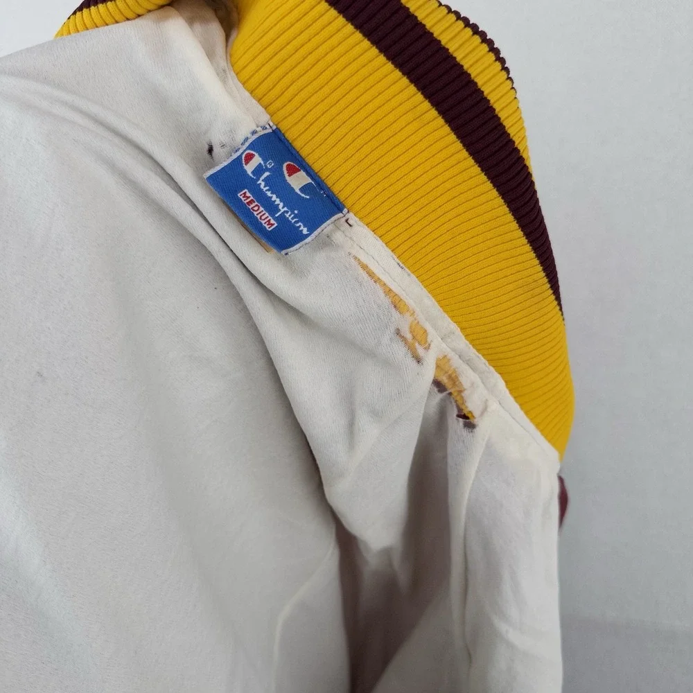 70's Vtg Champion Eureka College Nylon Varsity Jacket Medium Snap Front Made USA